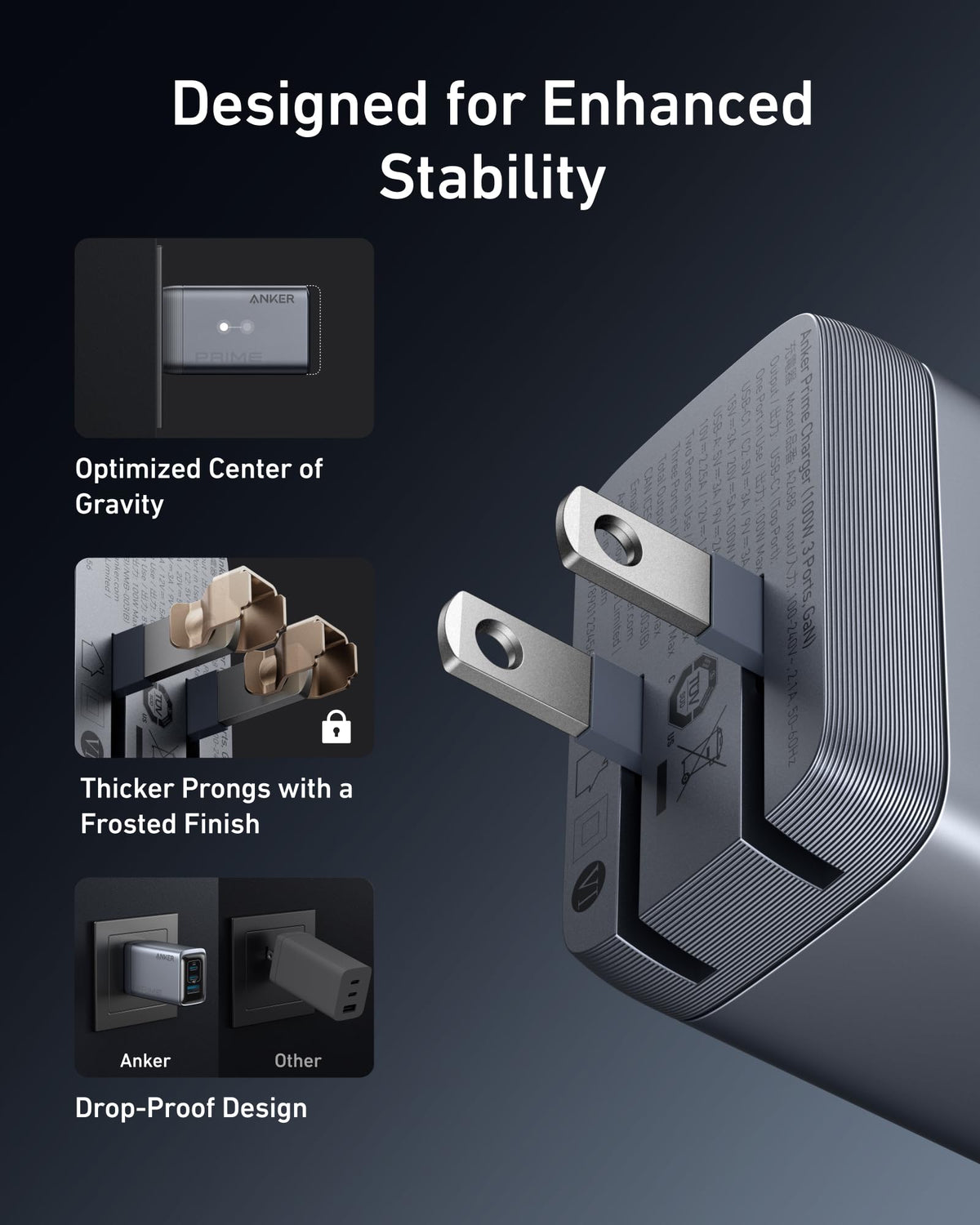 Anker Prime Charger (100W, 3 Ports, GaN) and USB-C to USB-C Cable (240W, 6 ft)