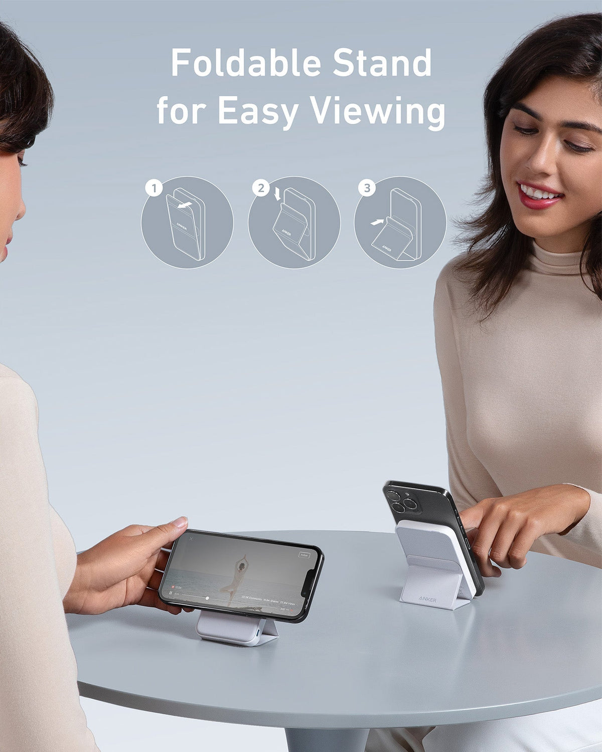 Anker foldable stand with phones for easy viewing